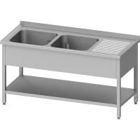  Edelstahl Spültisch mit Grundboden 200 x 70 x 85 cm - 2 Becken links  kaufen